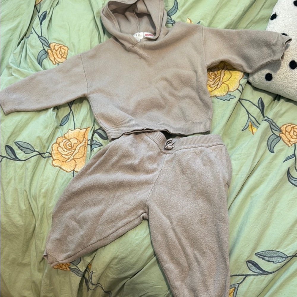 Zara Kids Gray Sweatpants and Hoodie Set